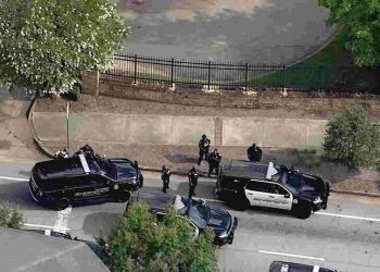 Law enforcement at the scene or a reported shooting at Emory University's Atlanta campus in Atlanta, Aug. 8, 2025.