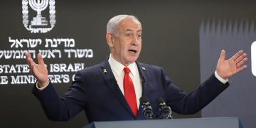 Israeli Prime Minister Benjamin Netanyahu speaks during a press conference at the prime minister's office in Jerusalem, Sunday, Aug. 10, 2025. (Gaza City)