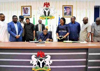 Cross Rivers State Governor, Bassey Otu, signing the bill on Thursday. Credit: State House