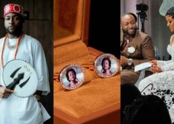 Emotional Moment Davido Wears Cufflinks with Late Son’s Picture on Wedding Day