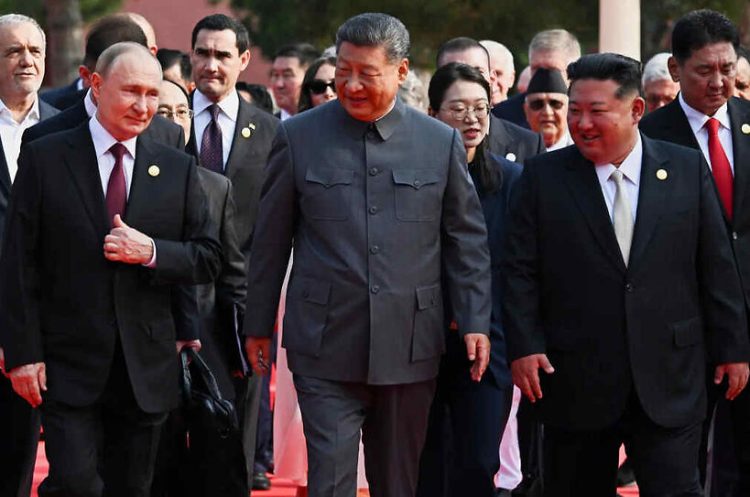 Russian President Vladimir Putin, Chinese President Xi Jinping and North Korean leader Kim Jong Un arrive at a military parade in Beijing, China